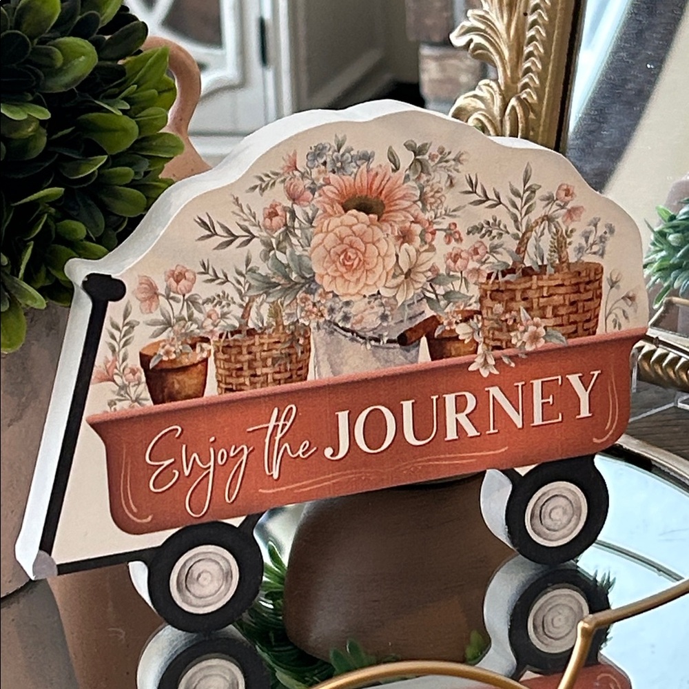 NEW! Shabby Chic Roses Cottage Floral Vintage Wagon Enjoy The Journey Sign